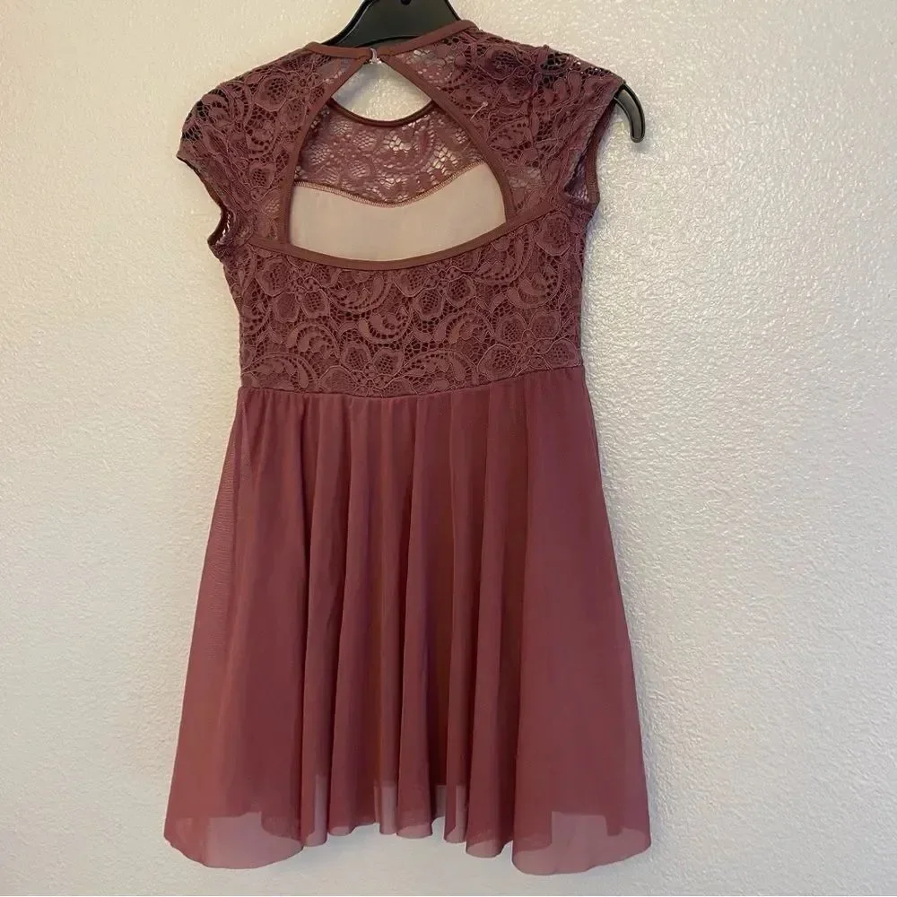 WEISSMAN Dance Costume mauve lace IDK You Yet 13407 MC-Medium child 10-12